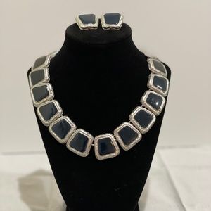 Anne Klein Design: Rectangular Pendants in Black Enamel with Matching Earrings